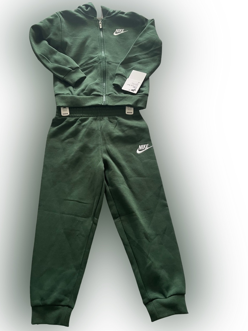 Nike Kids Dark Green Fleece Joggers with White Logo Sz. 6